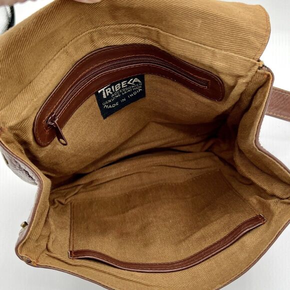 Tribeca Boho Crossbody Bag Leather Chestnut Brown Fringed Made in India - Picture 10 of 16